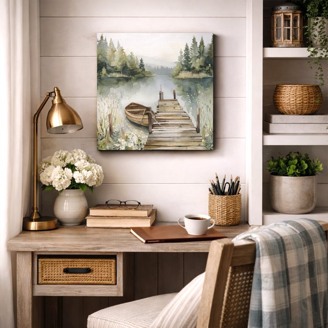 Mountain Lake Watercolor Faux Canvas Print (Creator Uploaded)