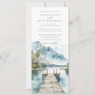 Mountain Lake Watercolor Forest Trees Wedding Invitation