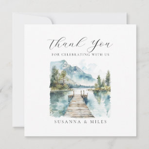Mountain Lake Watercolor Forest Trees Wedding Note Card