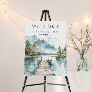 Mountain Lake Watercolor Forest Wedding Welcome Foam Board