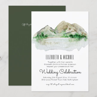 Mountain Lake Watercolor Wedding Invitation