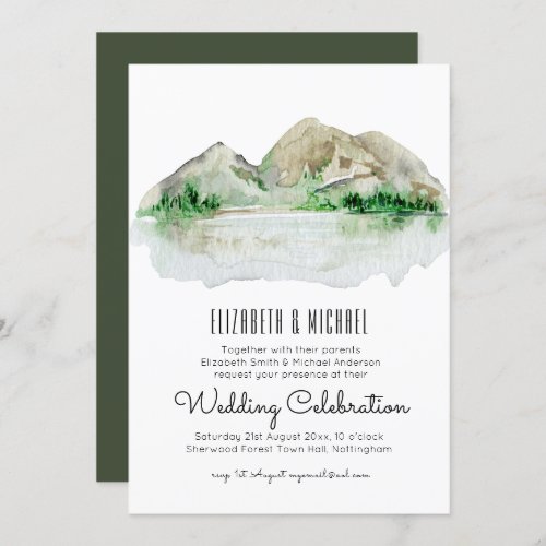 Mountain Lake Watercolor Wedding Invitation