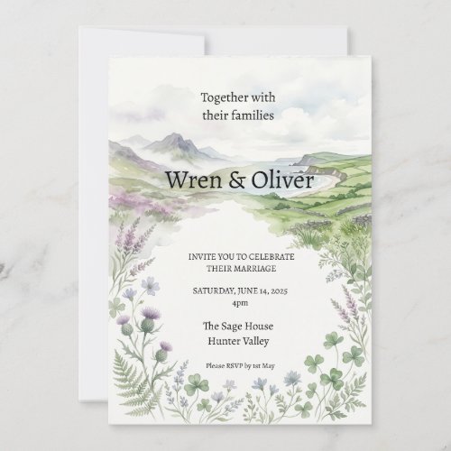Mountain Lake Watercolor Wedding Invitation