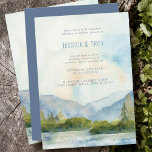Mountain Lake Watercolor Wedding Reception Only Invitation<br><div class="desc">Mountain wedding reception invitation with scenic watercolor design in shades of dusty blue and green. The lakeside scene features mountains, greenery and pine trees, the lake and a light sky. All of the text is editable, including the join us in the mountains and wedding reception celebrations intro wording. If you...</div>