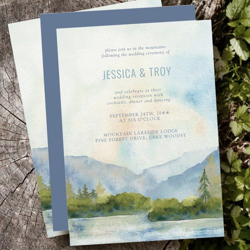 Mountain Lake Watercolor Wedding Reception Only Invitation