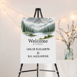 Mountain Lake Watercolor Wedding Welcome Sign