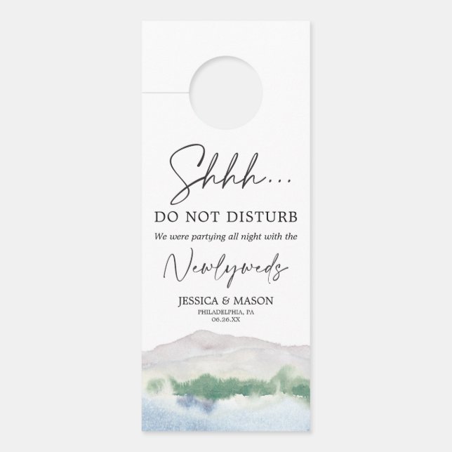 Mountain Lake Wedding Door Hanger Do Not Disturb (Front)