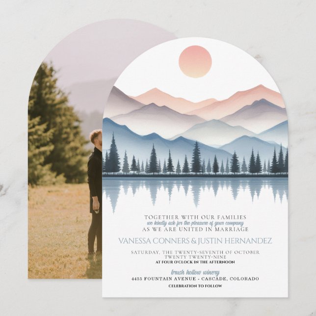 Mountain Lake Wedding Invitation (Front/Back)