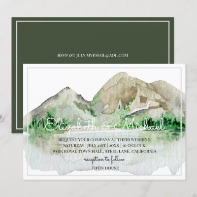 Mountain Lake Wedding Invitations Watercolor