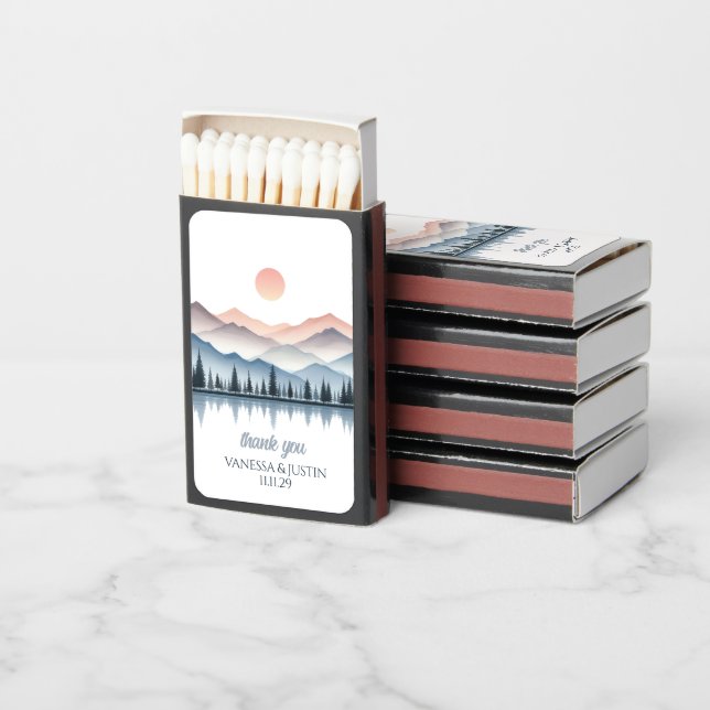 Mountain Lake Wedding Matchboxes (Stacked)