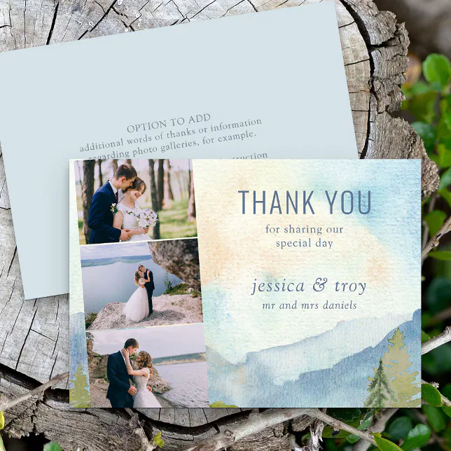 Mountain Lake Wedding Photo Strip Thank You Card | Zazzle