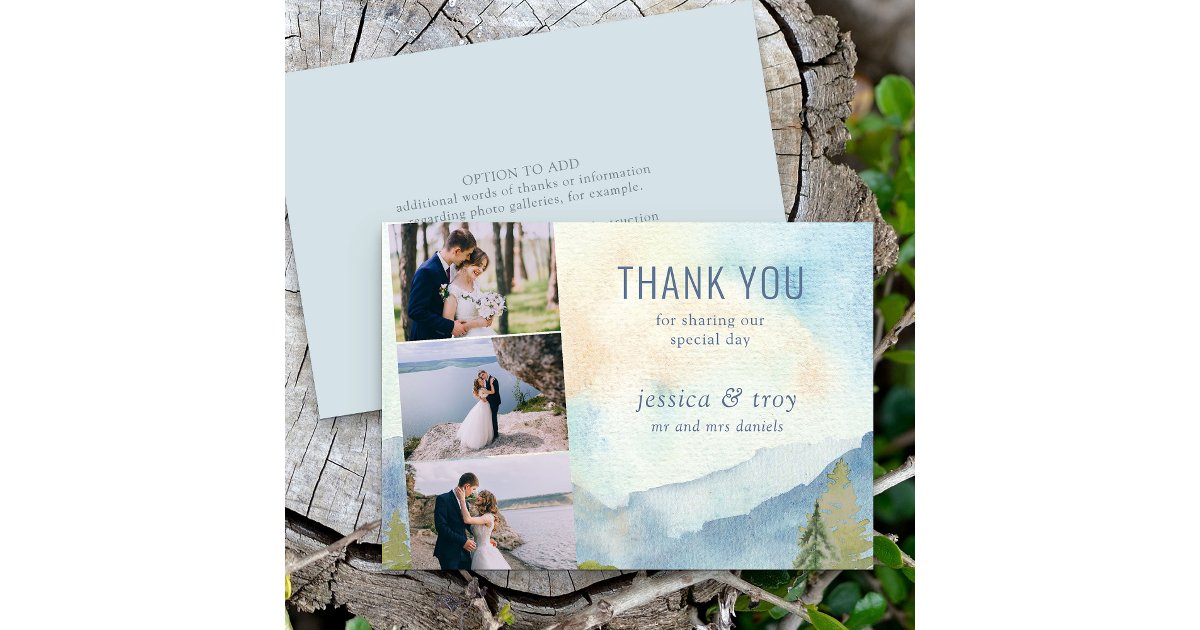 Mountain Lake Wedding Photo Strip Thank You Card | Zazzle