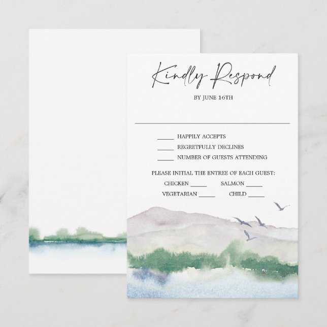 Mountain Lake Wedding RSVP Card (Front/Back)