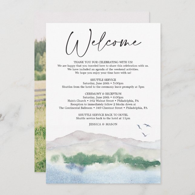 Mountain Lake Wedding Welcome Itinerary Letter Program (Front/Back)