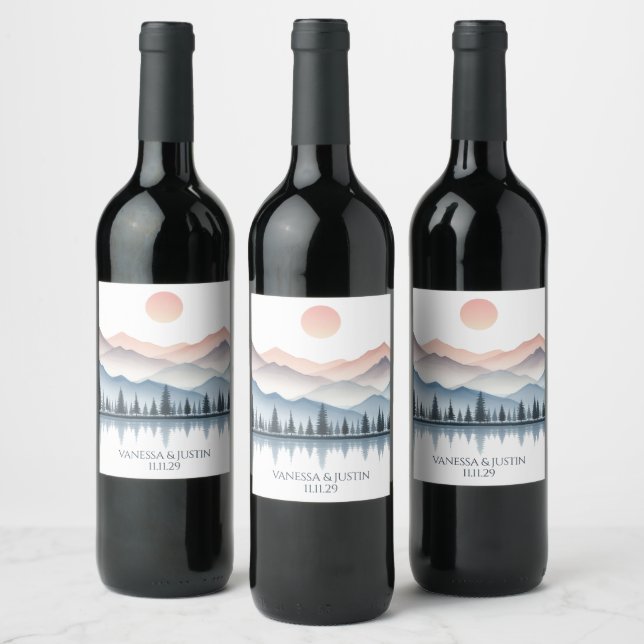 Mountain Lake Wedding Wine Label (Bottles)