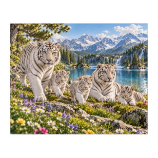 Mountain Lake White Tiger Family Design Acrylic Print