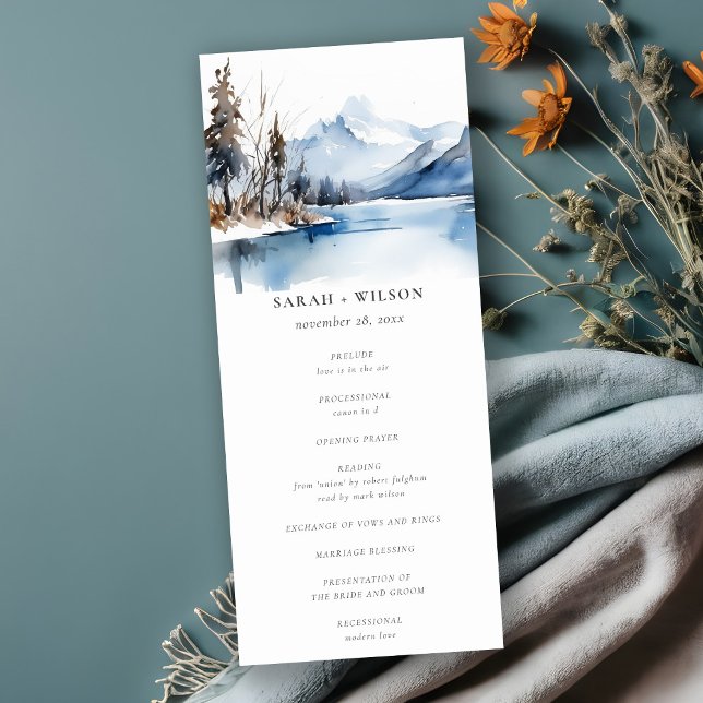 Mountain Lake Winter Landscape Wedding Program (Creator Uploaded)
