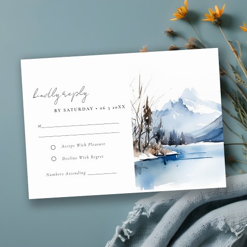 Mountain Lake Winter Landscape Wedding Reception RSVP Card