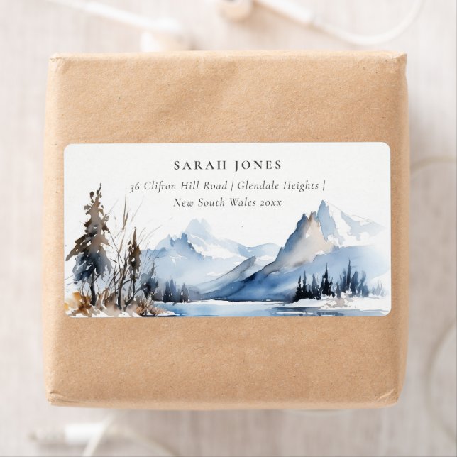 Mountain Lake Winter Snow Landscape Address Label (Insitu)