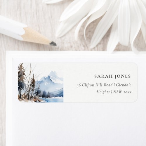 Mountain Lake Winter Snow Landscape Address Label