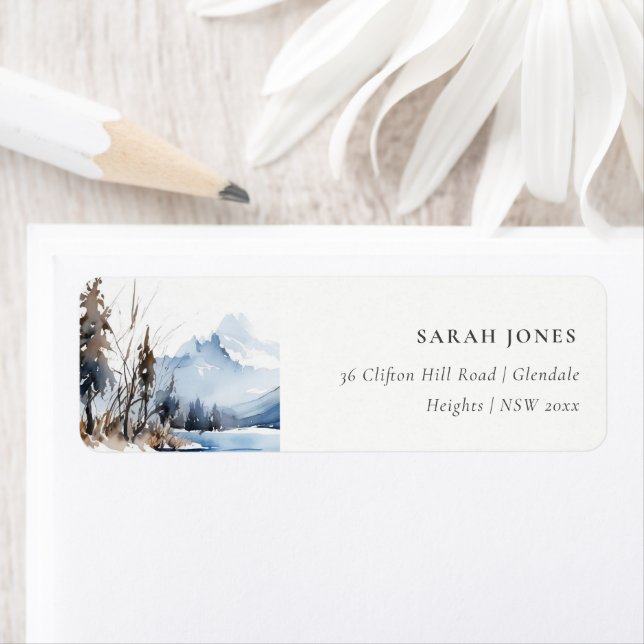 Mountain Lake Winter Snow Landscape Address Label (Insitu)