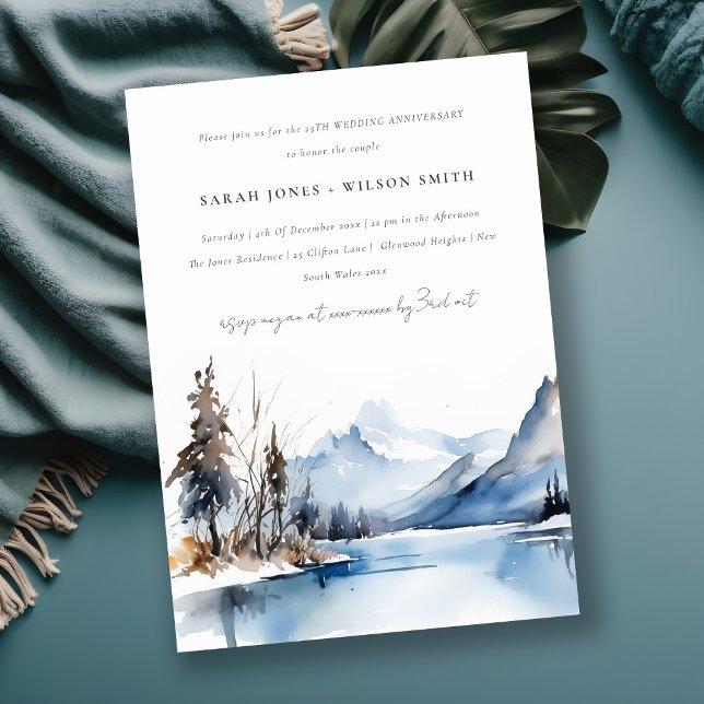 Mountain Lake Winter Snow Landscape Anniversary Invitation (Creator Uploaded)