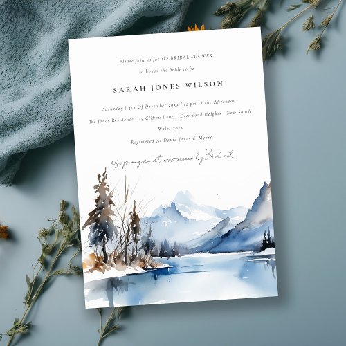 Mountain Lake Winter Snow Landscape Bridal Shower Invitation