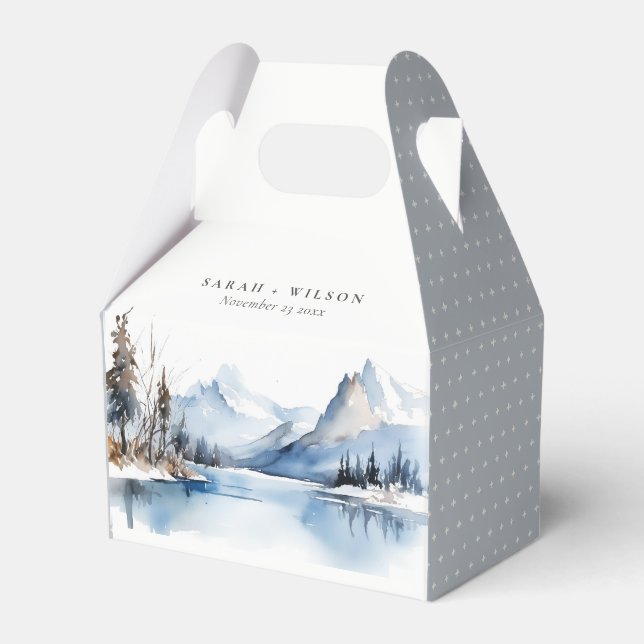 Mountain Lake Winter Snow Landscape Wedding Favor Boxes (Front Side)