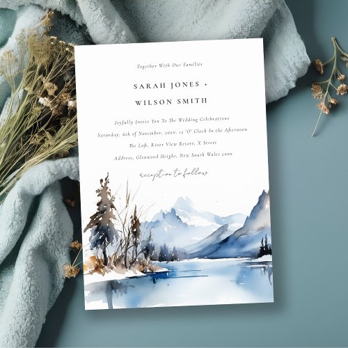 Mountain Lake Winter Snow Landscape Wedding Invitation