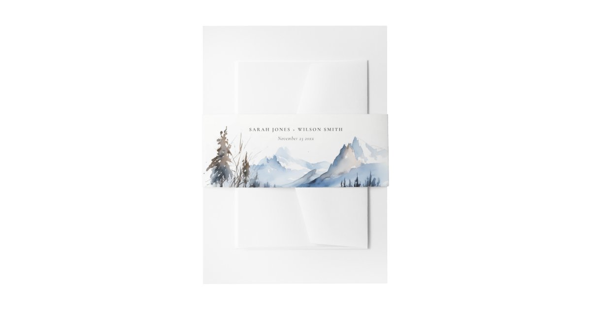 Mountain Lake Winter Snow Landscape Wedding Invitation Belly Band | Zazzle