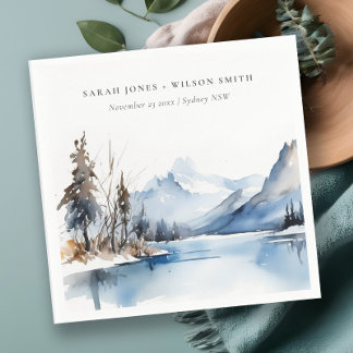 Mountain Lake Winter Snow Landscape Wedding Napkins