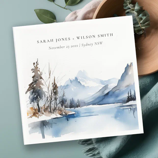 Mountain Lake Winter Snow Landscape Wedding Napkins | Zazzle