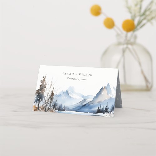 Mountain Lake Winter Snow Landscape Wedding Place Card