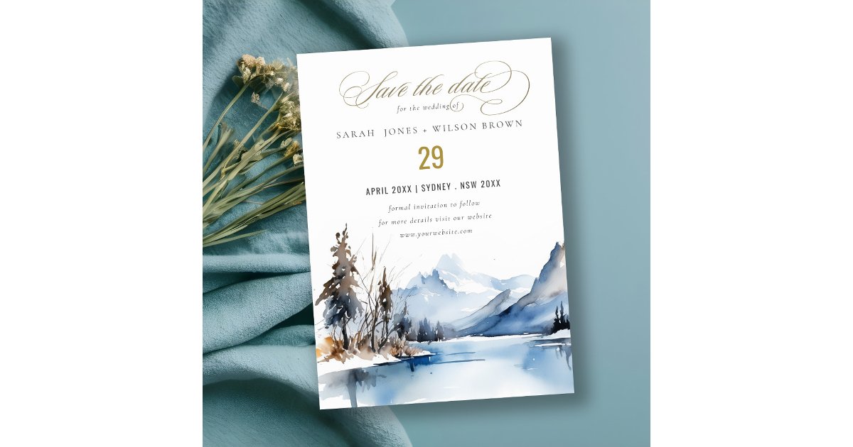 Mountain Lake Winter Snow Landscape Wedding Save The Date | Zazzle