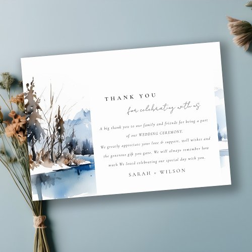 Mountain Lake Winter Snow Landscape Wedding Thank You Card