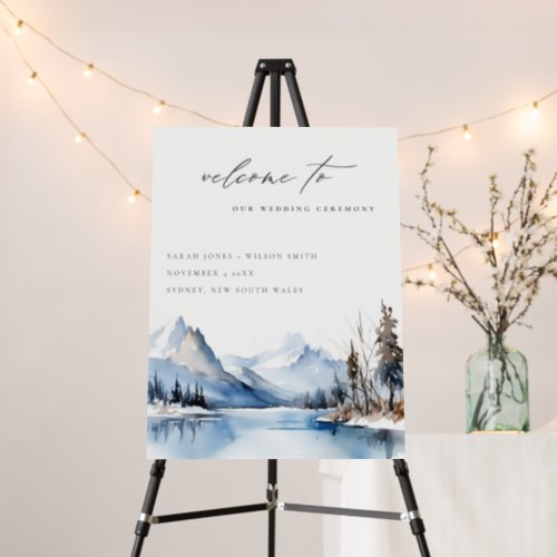 Mountain Lake Winter Snow Wedding Welcome Foam Board