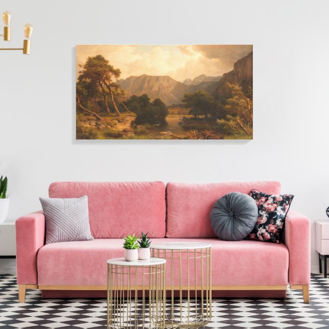 Mountain Lake with Herons – Heinrich Funk Canvas Print (Insitu(LivingRoom))