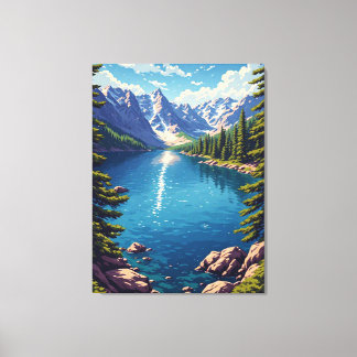 Mountain Lake With Pine Forest And Rocky Shore Nat Canvas Print