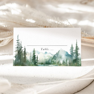 Mountain Lake Woodland Wedding Name Place Card