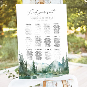 Mountain Lake Woodland Wedding Seating Chart Sign