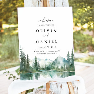 Mountain Lake Woodland Wedding Welcome Sign