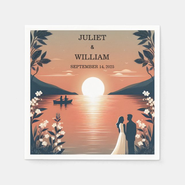 Mountain Lakeside Forest Outdoor Lake Wedding Napkins (Front)