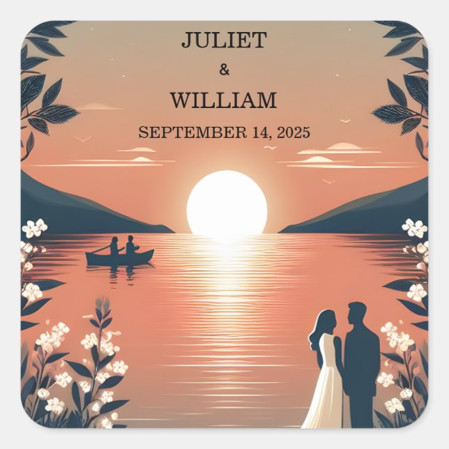 Mountain Lakeside Forest Outdoor Lake Wedding Square Sticker (Front)