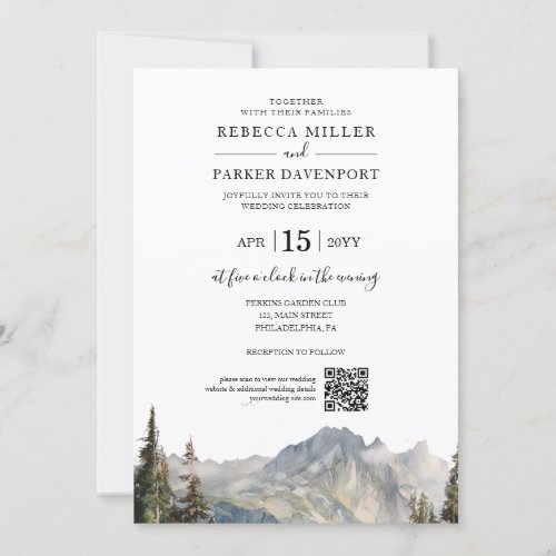 Mountain lakeside modern Wedding QR Code Invitation