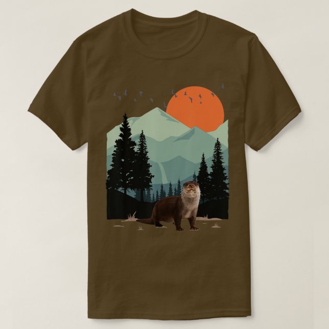 Mountain Landscape Adventure Sunset Pine Tree Sea  T-Shirt (Design Front)