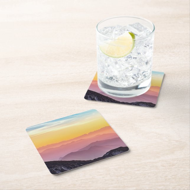 Mountain Landscape at Sunset    Square Paper Coaster (Insitu)