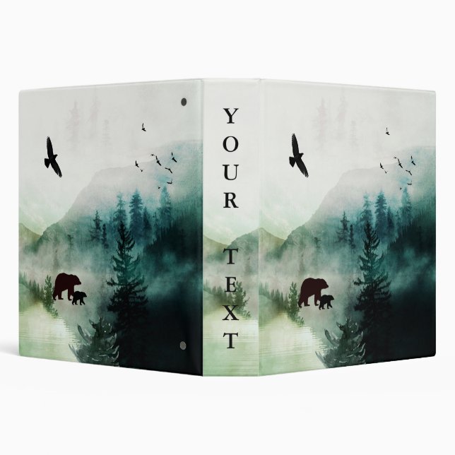 Mountain Landscape Bears Birds Forest 3 Ring Binder (Background)
