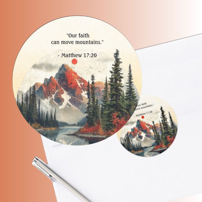 Mountain Landscape Bible Verse Autumn Classic Round Sticker (Creator Uploaded)