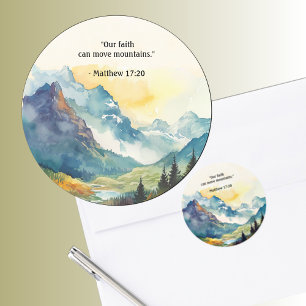 Mountain Landscape Bible Verse Coral Classic Round Sticker
