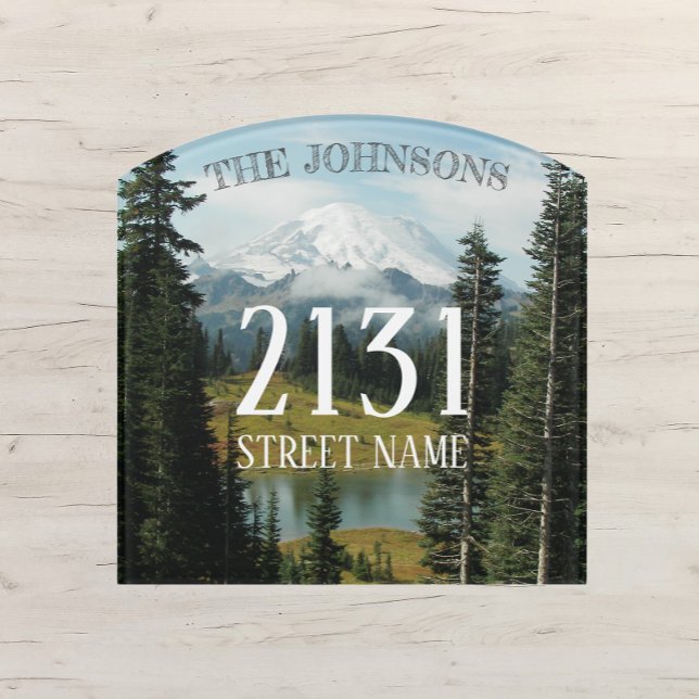 Mountain Landscape Family Name and House Address Door Sign (In Situ)